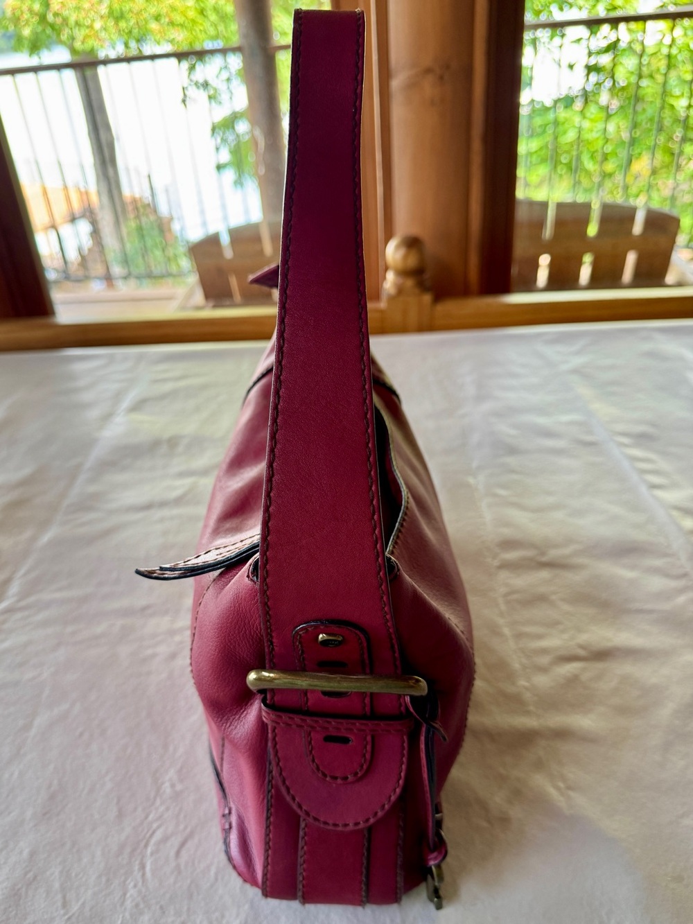 FOSSIL Red Hobo Genuine Leather Shoulder Bag or Handheld Adjustable Strap w/Key - Picture 5 of 17